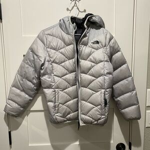 Girls’ North Down Reversible Hooded Jacket, Silver/Black, Size Large